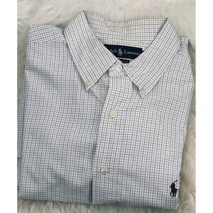 Ralph Lauren Yarmouth Mens 17.5 32/33 Blue White Tattersall Check Cotton Shirt